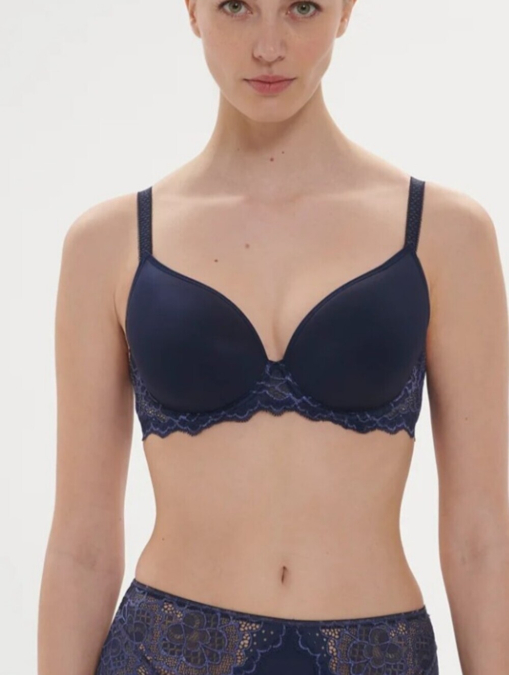 Simone Perele Navy Lace Underwire T-Shirt Bra Women' S Intimates Sz 34C